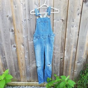 F21 distressed overalls